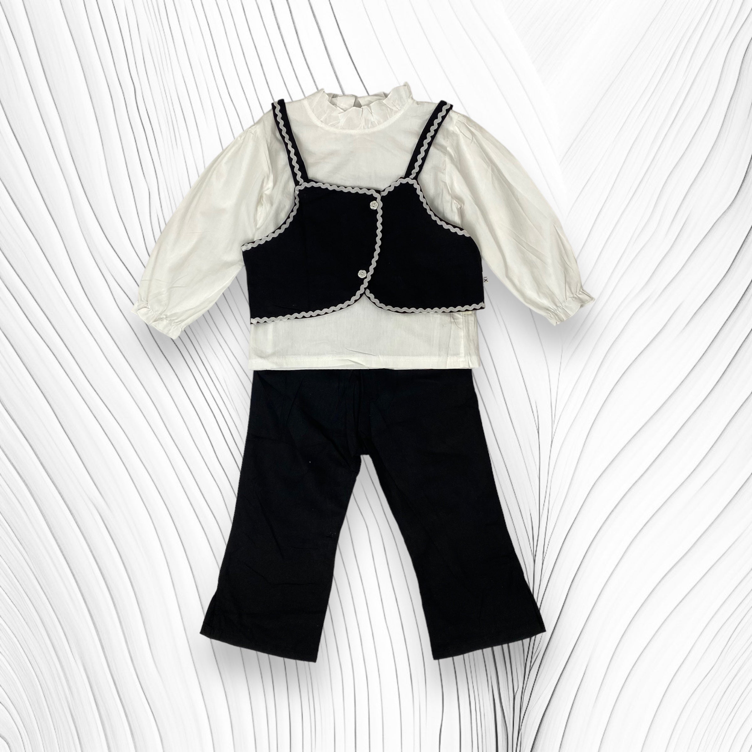 [340409-V1] - Baju Setelan 3 in 1 Blouse Rompi Fashion Import Anak Perempuan - Motif Side Serrations
