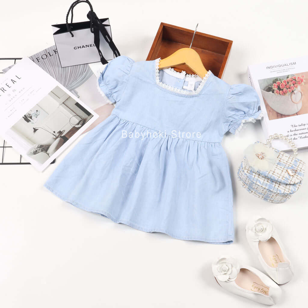 [001175] - Beautiful Dress Fashion Anak Import - Motif Lace Sleeve