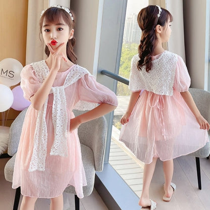 [001386] - Dress Gaun Lengan Pendek Anak Perempuan Gaya Korea - Motif Layered Wrinkles