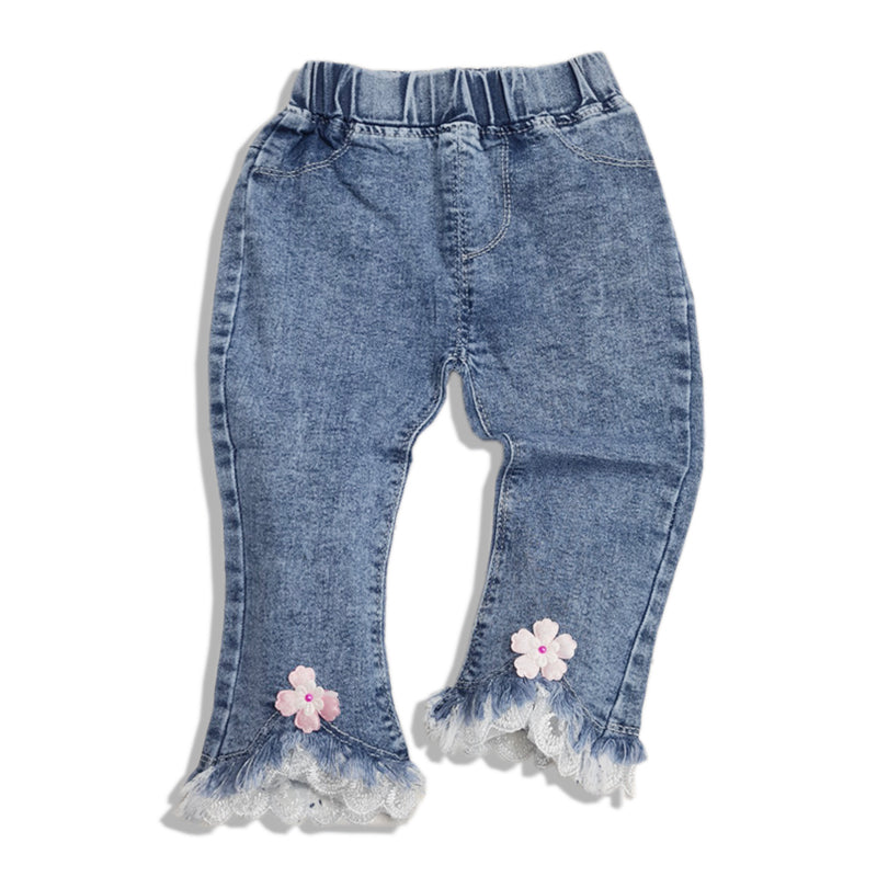 [001392] - Celana Panjang Jeans Model Cutbray Anak Perempuan - Motif Little Flower