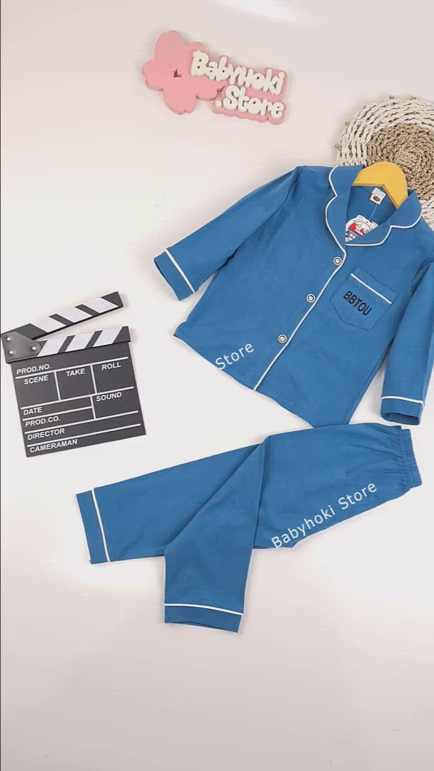 [225710-BLUE] - Baju Piyama Anak Import / Setelan Tidur Anak - Motif BBTOU Plain