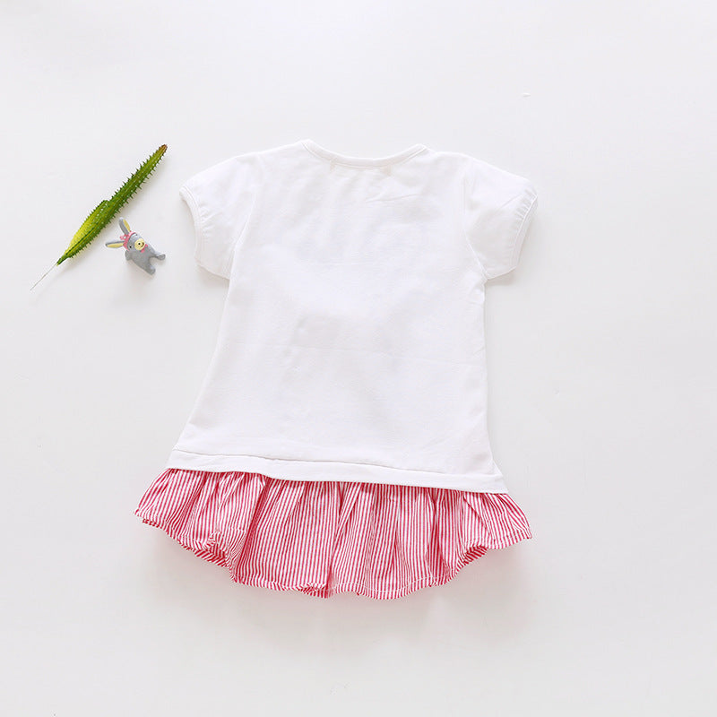 [363241-WHITE PINK] - Dress Import Fashion Trend Anak Perempuan - Motif Rabbit 3D Ribbon