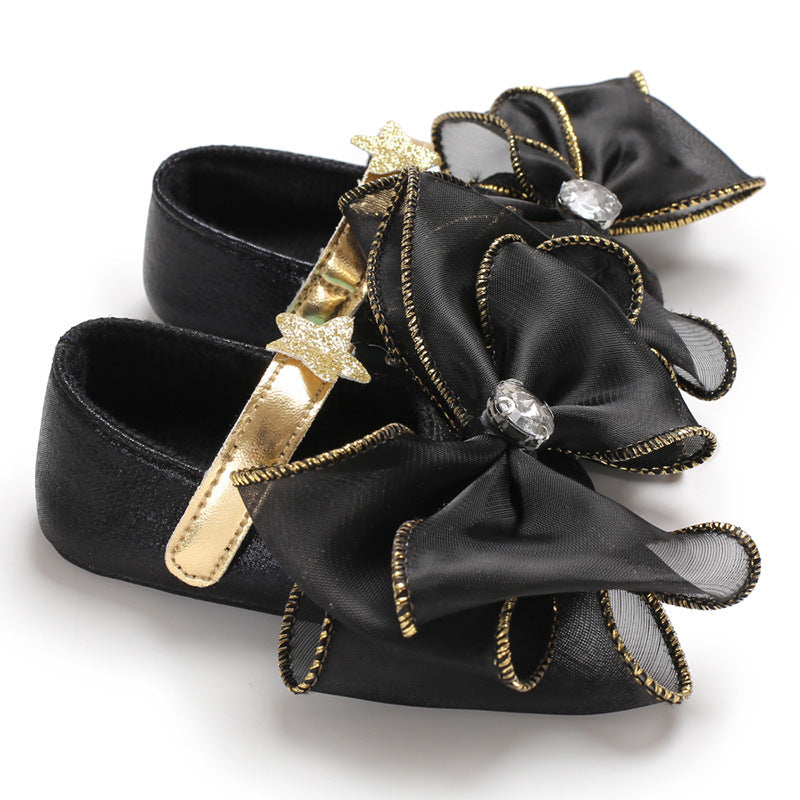 [105285-RIBBON BLACK] - Sepatu Bayi Slip On Prewalker 3D Import - Motif Big Lace Ribbon