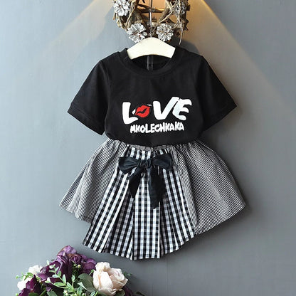 [363244] - Baju Setelan Import Fashion Trend Anak Perempuan - Motif Tartan Love