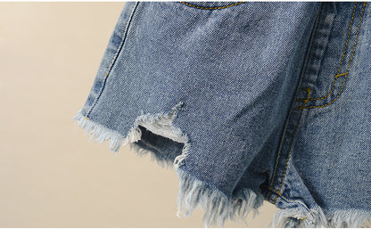 [508122-BLUE DENIM] - Celana Import Jeans Anak Kekinian - Motif Tassel Stitching