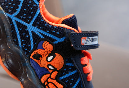 [343120-BLACK] - IMPORT Sepatu Lampu Sports Anak - Motif Spiderman Nets