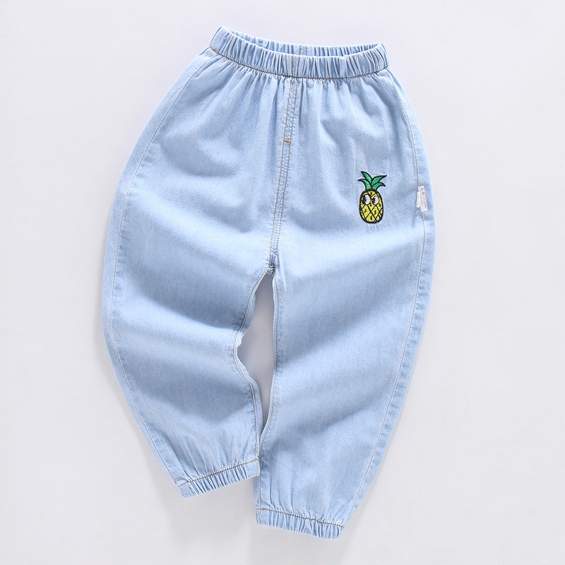 [119235-DENIM PINEAPPLE] - Celana Panjang Jeans Anak Casual Import - Motif Bordir Pineapple Face (digabung ke 119235-DenimRips)