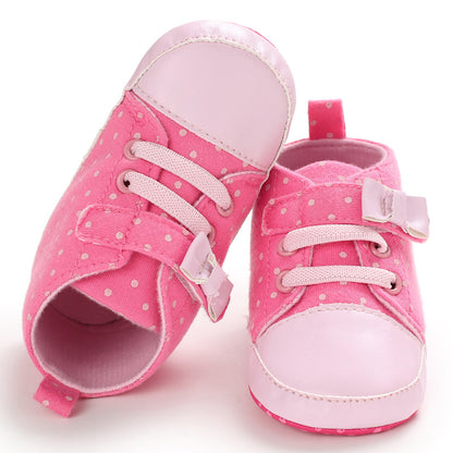 [105318-PINK] - Sepatu Bayi Sneaker Prewalker Import - Motif Small Polkadot