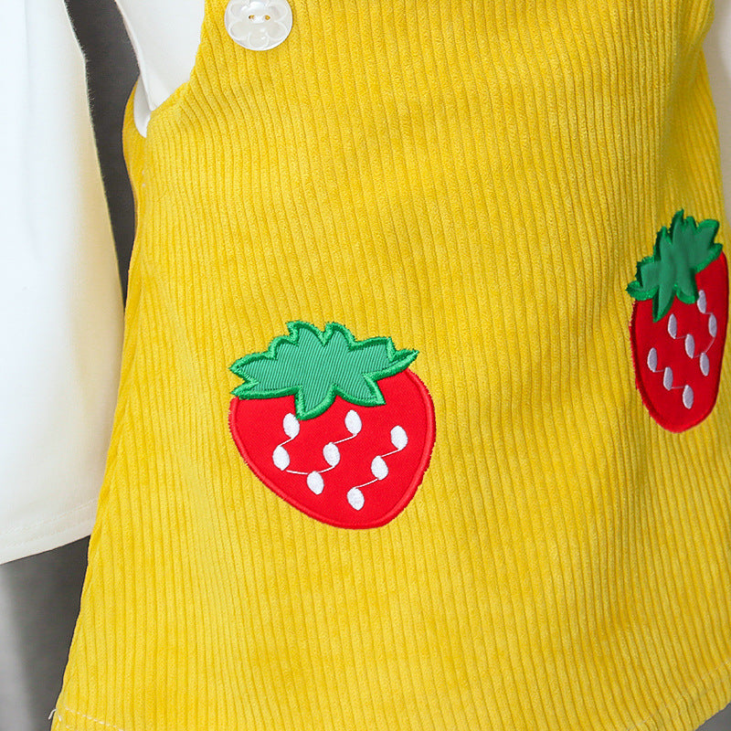 [352170-MUSTARD] - Dress Import Anak Perempuan High Fashion - Motif Two Big Strawberries