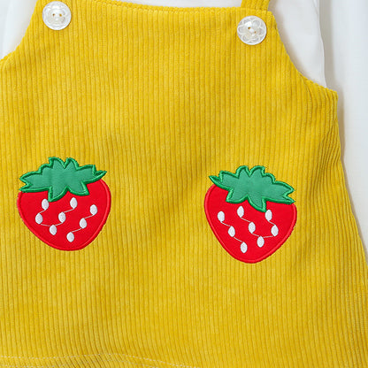 [352170-MUSTARD] - Dress Import Anak Perempuan High Fashion - Motif Two Big Strawberries