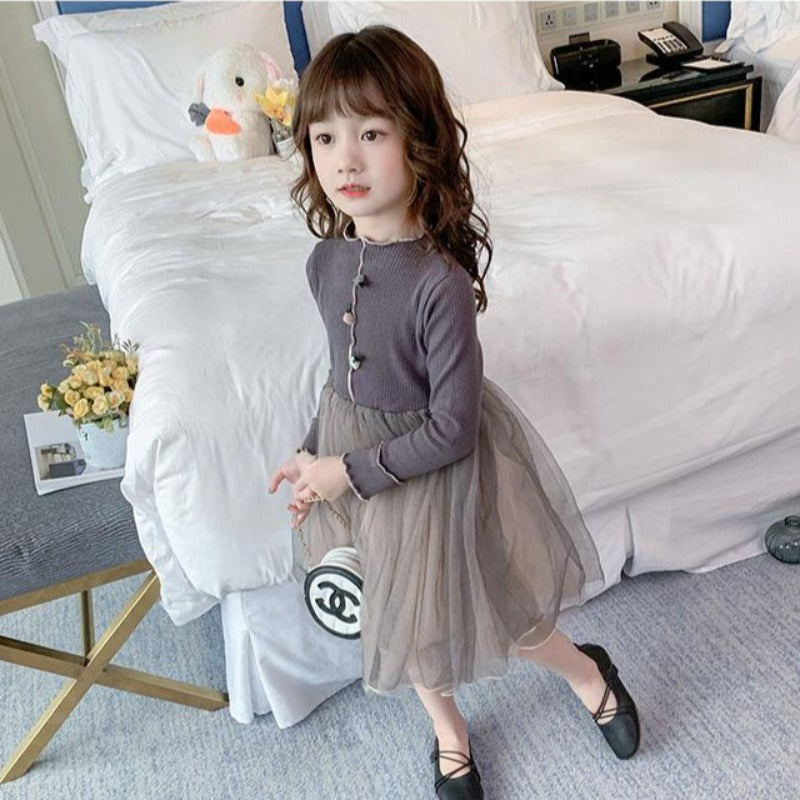 [507163-GRAY] - Dress Import Fashion Anak Perempuan - Motif Knit Tutu