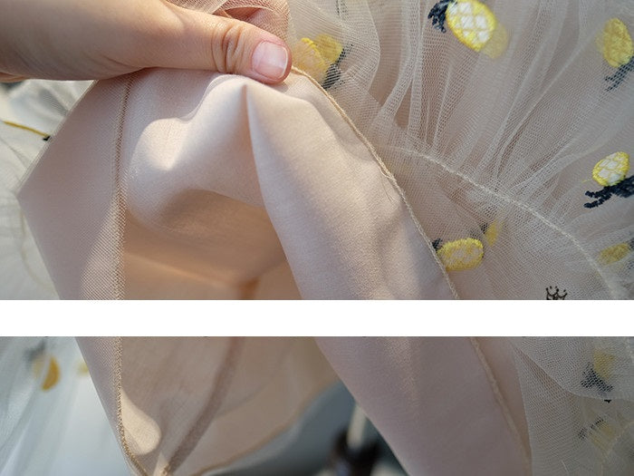 [507140-CREAM] - Dress Fashion Anak Perempuan Import - Motif Pineapple Tutu
