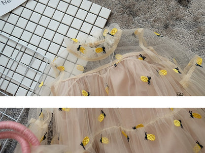 [507140-CREAM] - Dress Fashion Anak Perempuan Import - Motif Pineapple Tutu