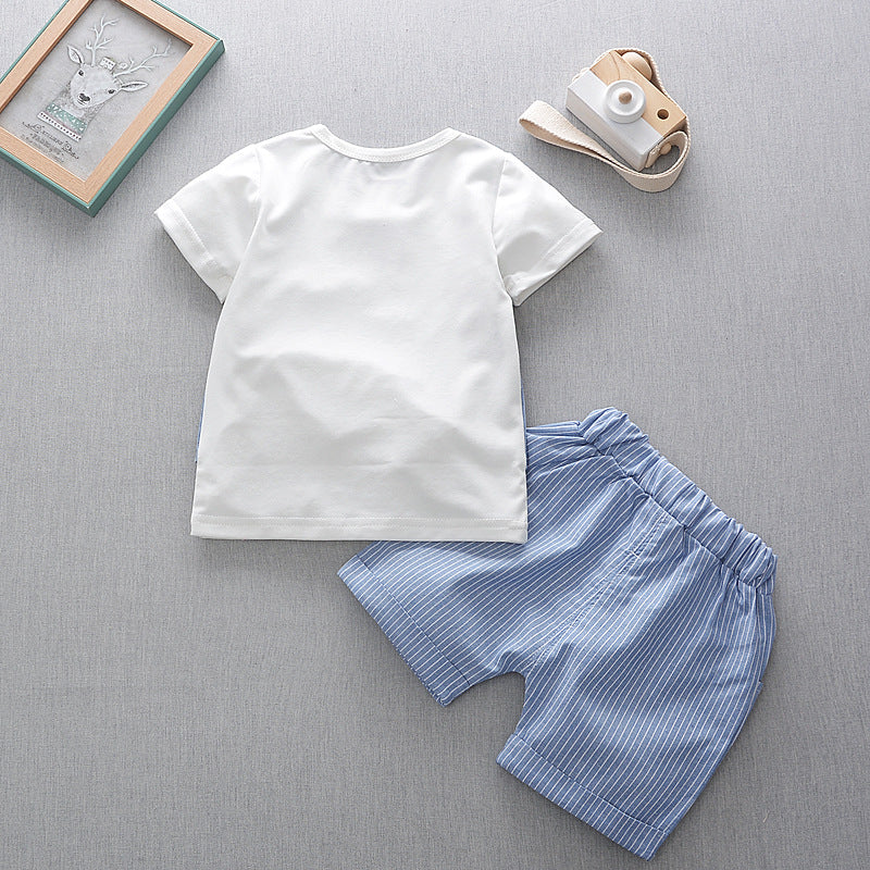 [368280-BLUE STRIPE] - Setelan Kaos Style Formal Anak Import - Motif Formal Lines