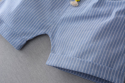 [368280-BLUE STRIPE] - Setelan Kaos Style Formal Anak Import - Motif Formal Lines