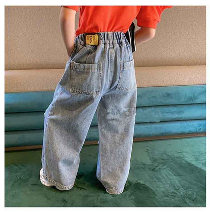 [507243] - Celana Kulot Jeans Sobek Anak Perempuan Import - Motif Ripped Jeans