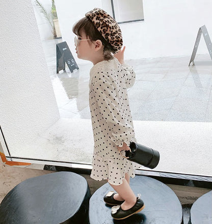 [507136-WHITE] - Dress Fashion Anak Perempuan Import - Motif Small Polkadot