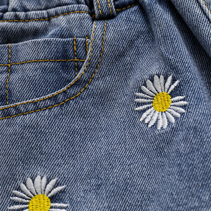 [508204] - Celana Pendek Jeans Rawis Bordir Anak Perempuan - Motif Little Flower