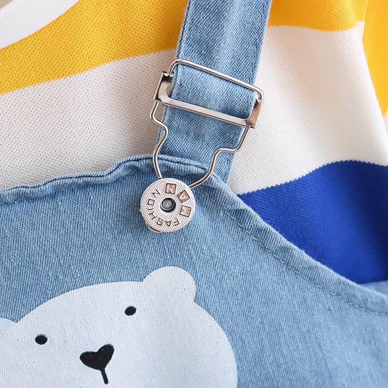 [368211] - Baju Setelan Overall Trendi Anak Import - Motif Bear Line Style