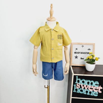 [001378] - Setelan Kemeja Ootd Fashion Anak Import - Motif Potato Sticks