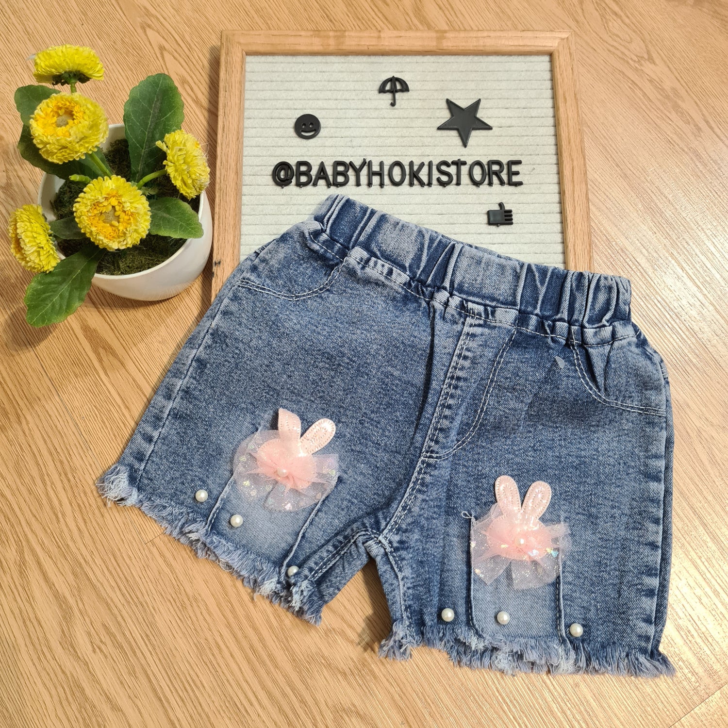 [001449-B] - Celana Hotpants Pendek Jeans Rawis Import Anak Perempuan - Motif Accent Pearl