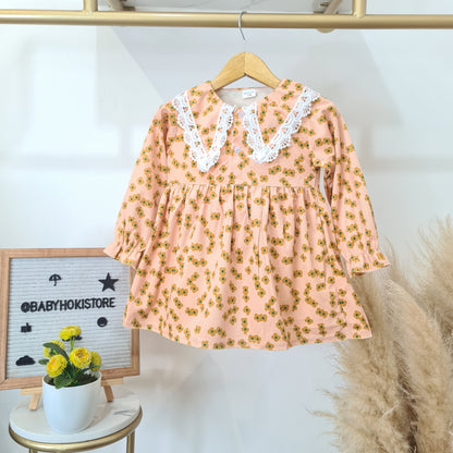[001469] - Dress Renda Lengan Panjang Import Anak Perempuan - Motif Unique Pattern