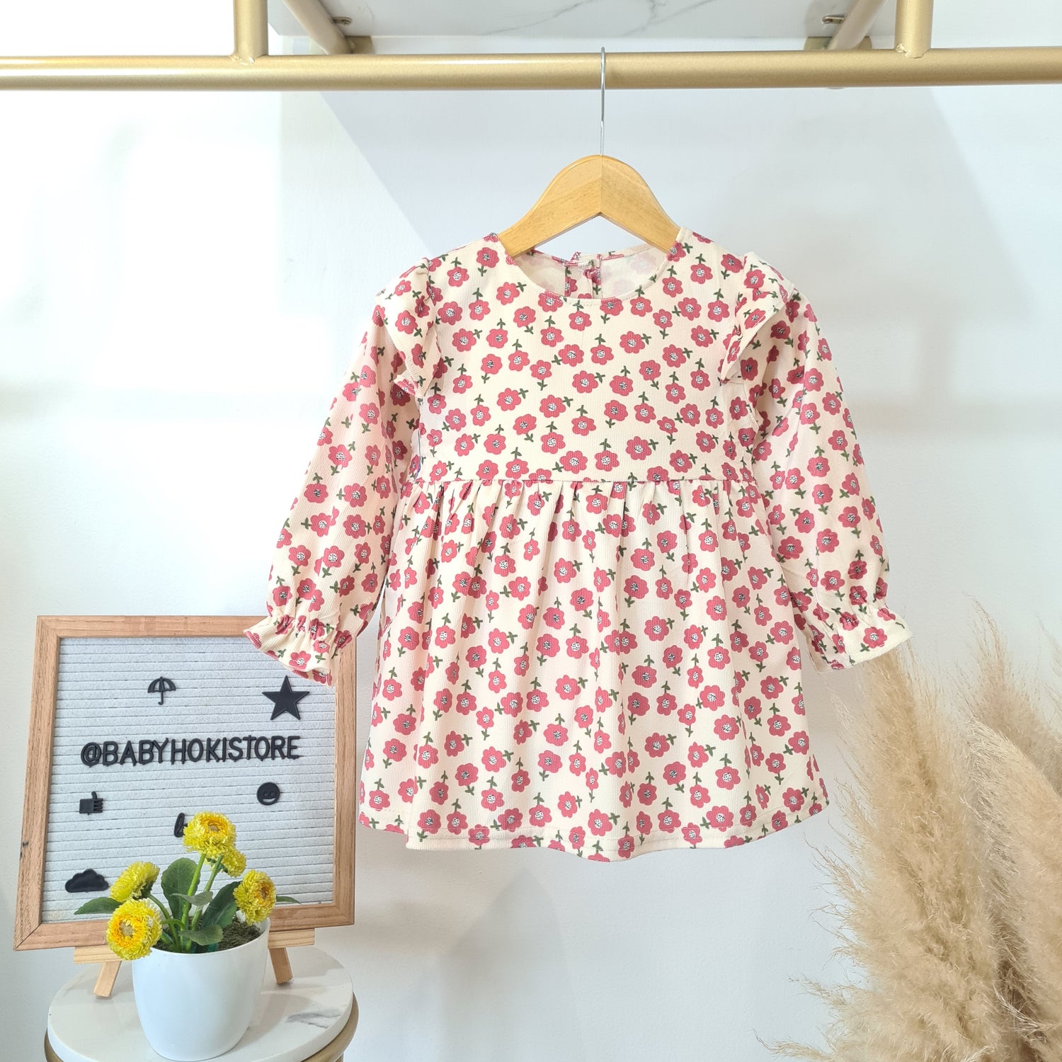 [001470] - Dress Lengan Panjang Import Anak Perempuan - Motif Garden Flowers