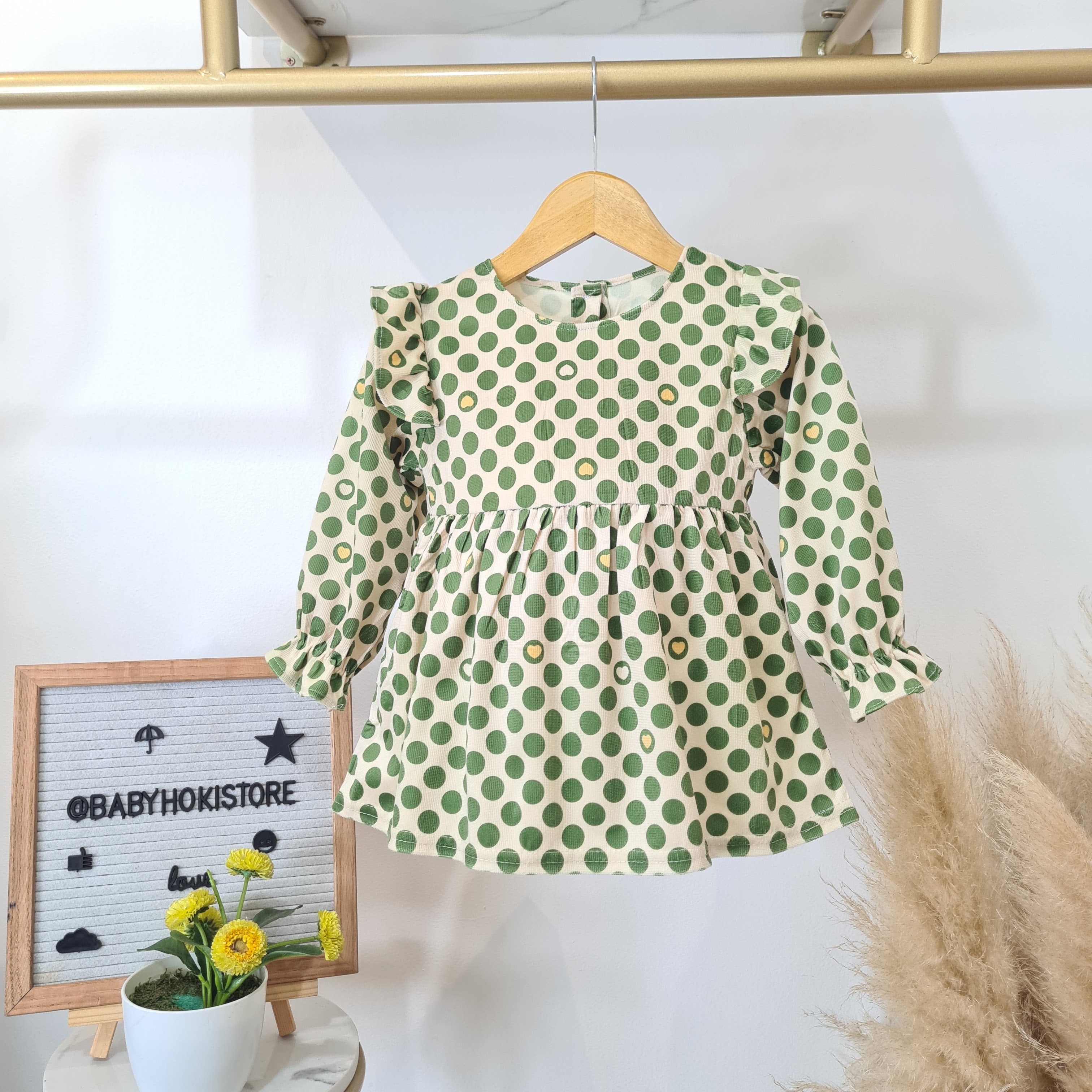 [001471] - Dress Lengan Panjang Import Anak Perempuan - Motif Round Pattern