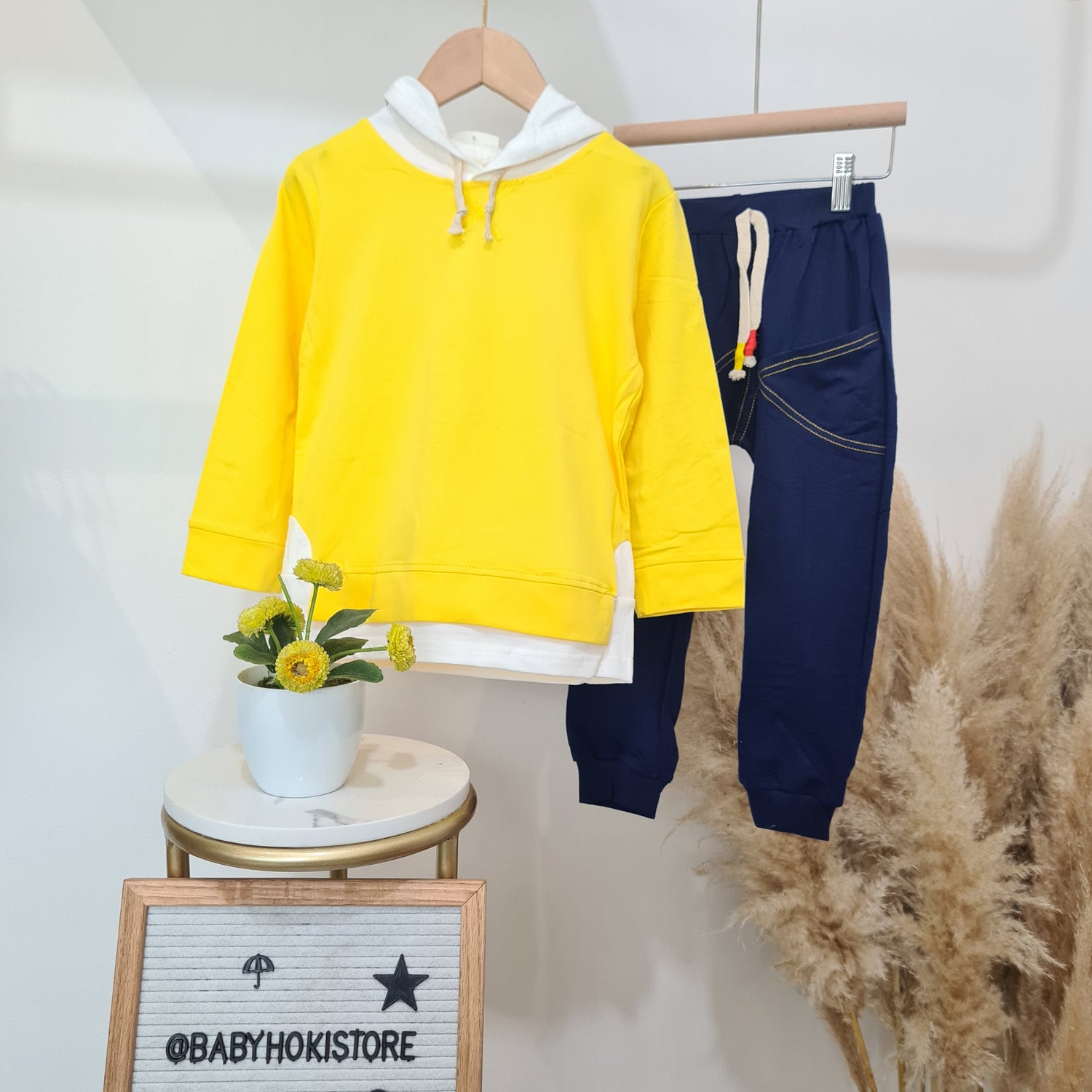 [001477] - Setelan Sweater Hoodie Celana Jogger Import Anak Laki-Laki - Motif Plain