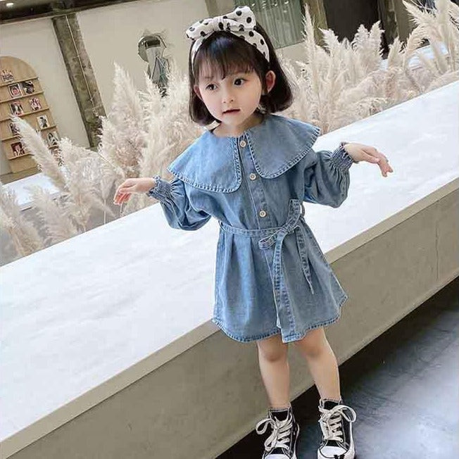 [507186] - Dress Fashion Anak Perempuan Import - Motif Denim Fashion