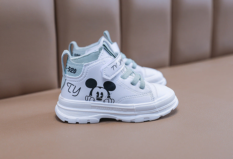 [343152-WHITE GREEN] - Sepatu Anak Trendi / Sepatu Boots Import - Motif Mickey Mouse