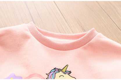 [363266-PINK] - Setelan Sweater Trend Anak Import - Motif Unicorn Girl