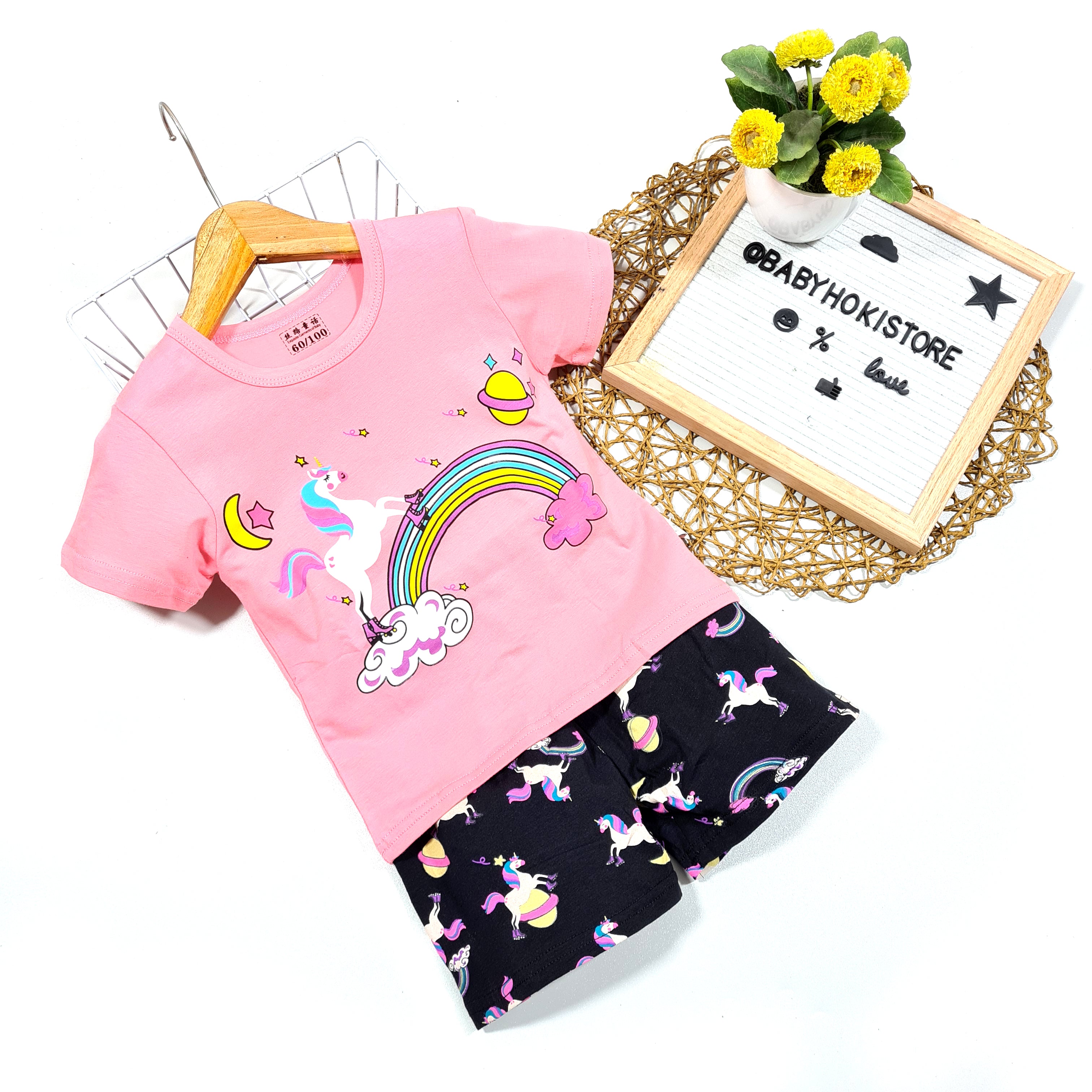 [2251463] - Import Baju Setelan Homewear Anak - Motif Rainbow Horse