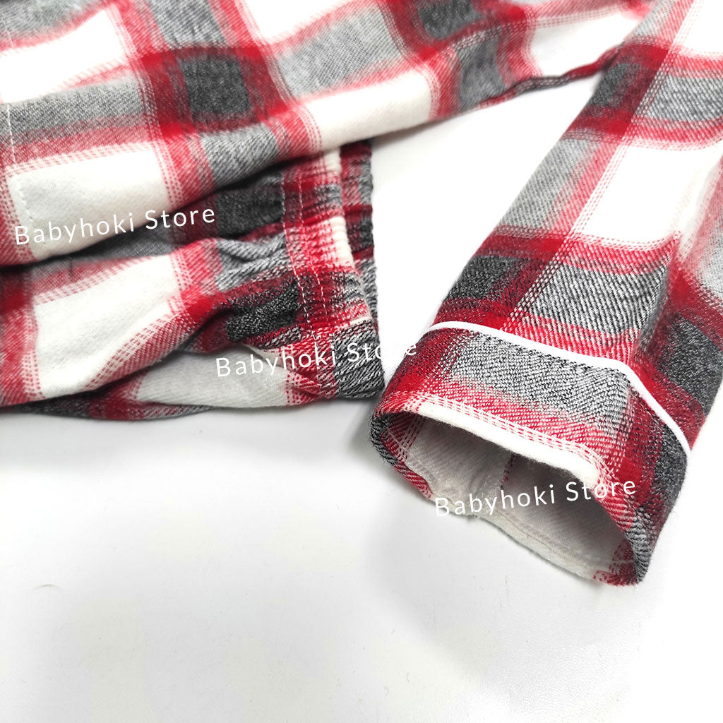 [225653-RED BLACK] - Baju Piyama Anak Import / Setelan Tidur Anak - Motif Tartan Style