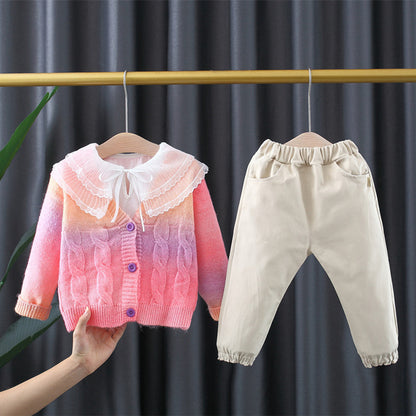 [340193] - Setelan Ootd Anak Trendy Import - Motif Rainbow Knitting