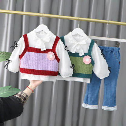 [340194] - Setelan Ootd 3 in 1 Anak Trendy Import - Motif Flower Vest