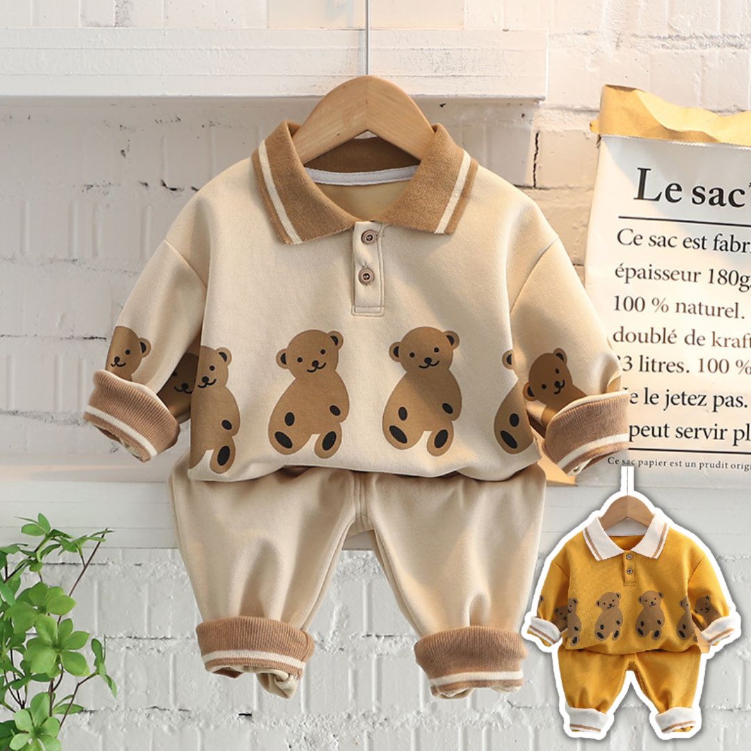 [345358] - Setelan Sweater Polo Kerah Celana Jogger Import Anak Laki-Laki - Motif Bear Row