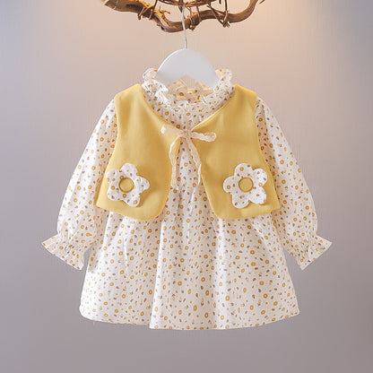 [352308] - Beautiful Dress 2 In 1 Fashion Anak Perempuan - Motif Flower Polka