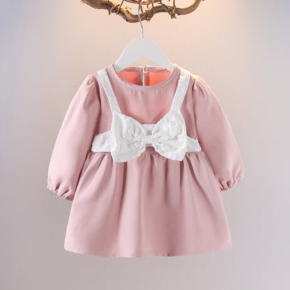 [352338] - Dress Mini Import Lengan Panjang Anak Perempuan - Motif Wrap Ribbon