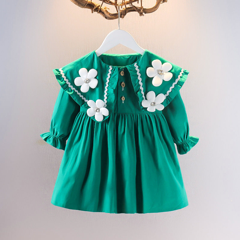 [352340] - Mini Dress Import Lengan Panjang Anak Perempuan - Motif Zigzag Flower