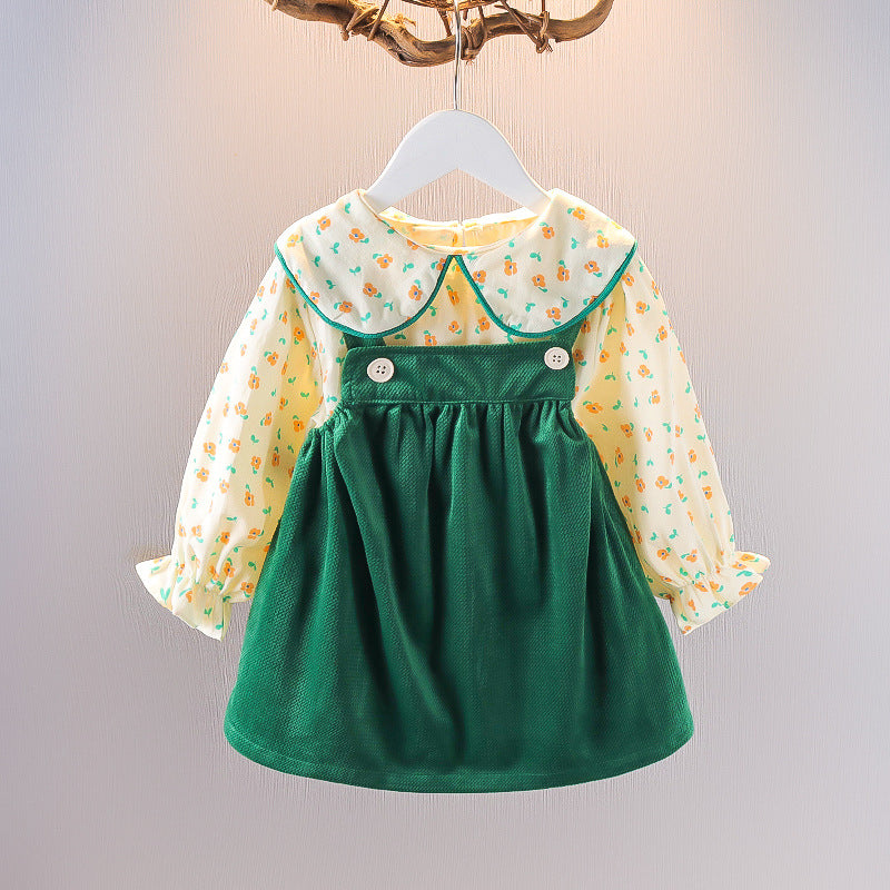 [352346] - Setelan Mini Dress Overall Import Anak Perempuan - Motif Plain Flowers