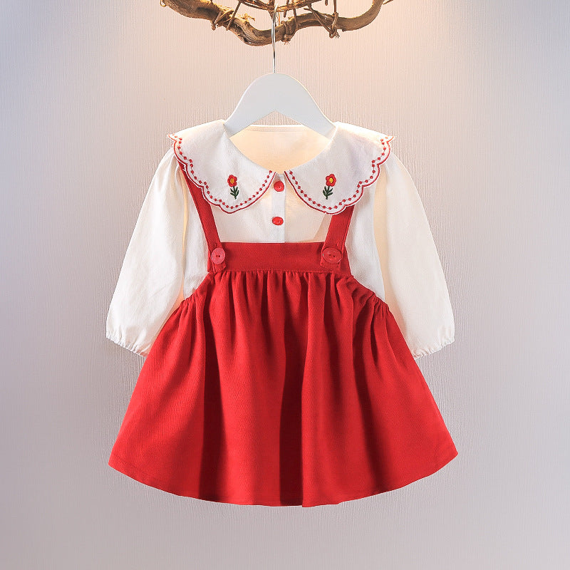 [352347] - Setelan Mini Dress Overall Import Anak Perempuan - Motif Flowers Lace