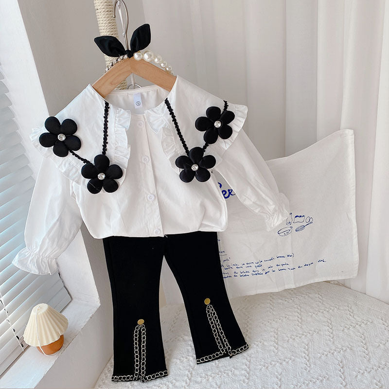 [363560-RIJEK MINOR] - Setelan 3D Blouse Celana Panjang Cutbray Import Anak Perempuan - Motif Flower Collar