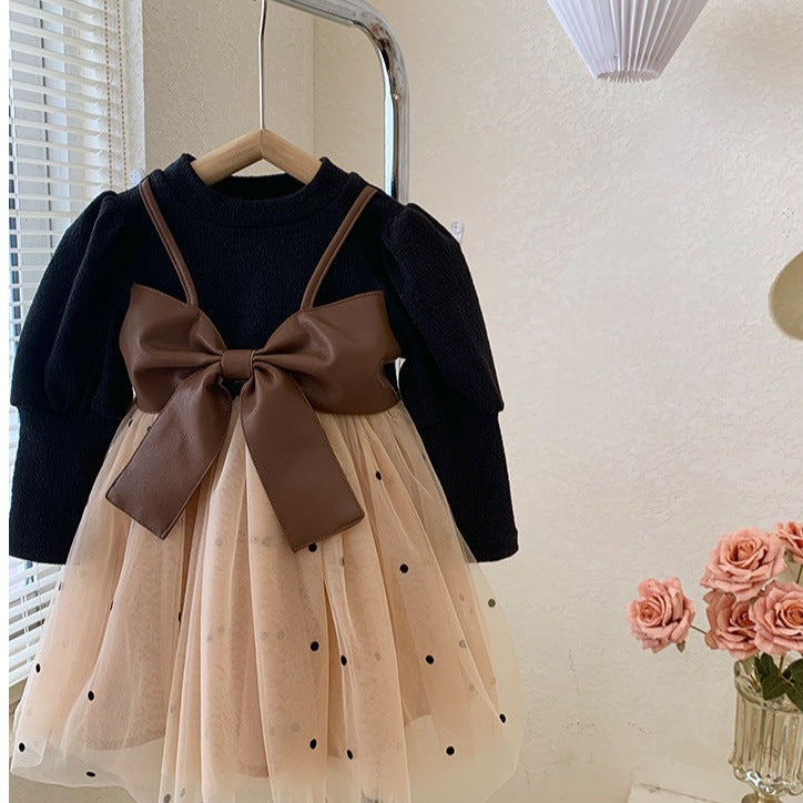 [363587] - Dress Tutu Lengan Panjang Import Anak Perempuan - Motif Polkadot Skirt