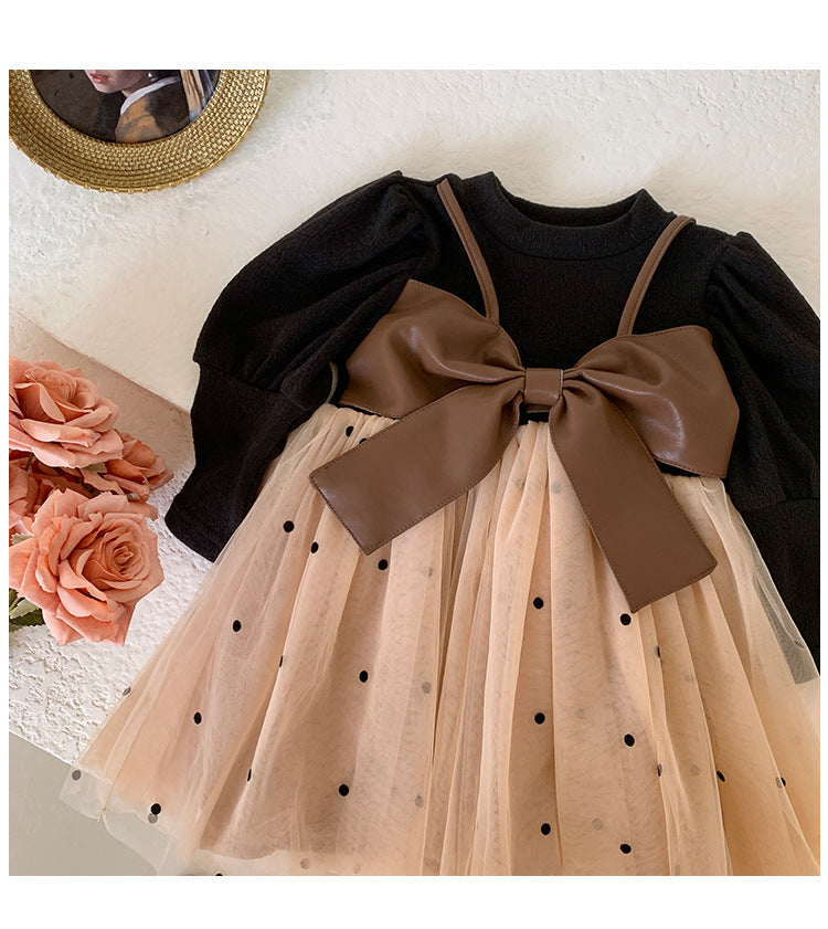 [363587] - Dress Tutu Lengan Panjang Import Anak Perempuan - Motif Polkadot Skirt