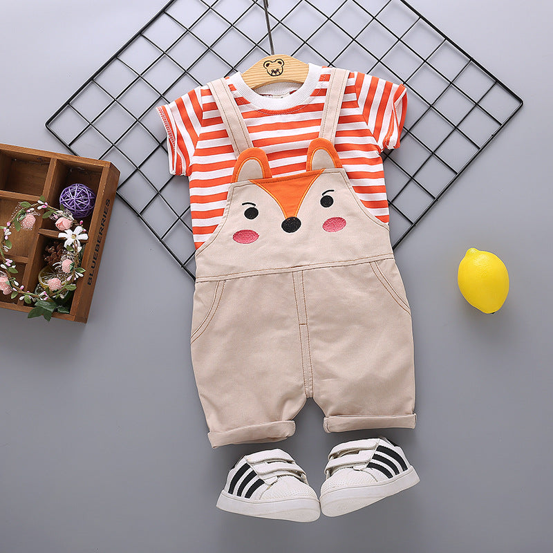 [368169] - Baju Setelan Keren Overall Anak Import - Motif Striped Fox