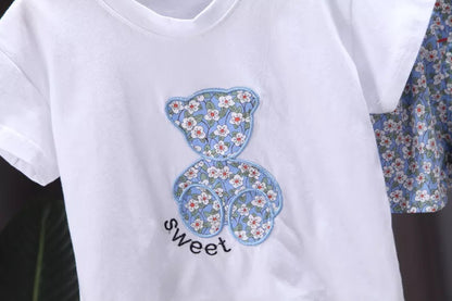 [368402] - Setelan Kaos Anak Perempuan Import - Motif Bear Flower