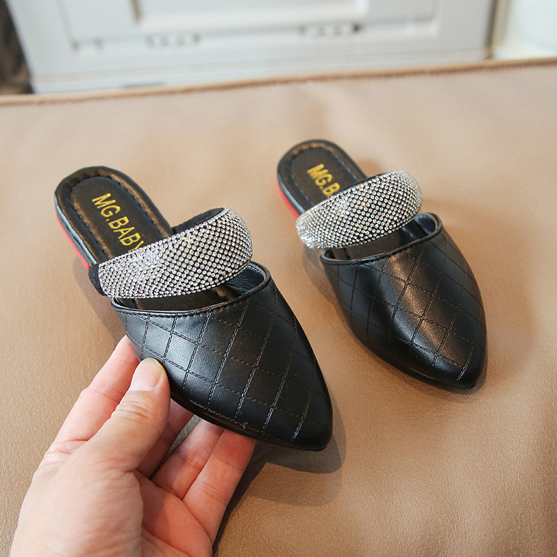 [381222] - Sepatu Sandal Flat Slip On Pesta Import Anak Perempuan - Motif Diamond Net