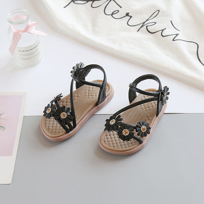 [381225] - Sepatu Sandal Flat Slip On Pesta Import Anak Perempuan - Motif Blooming Flower