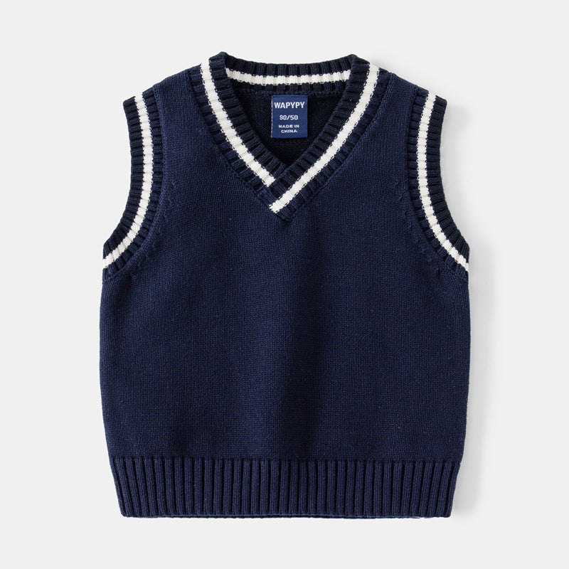 [383183] - Atasan Sweater Kutung Rompi Rajut Import Anak Laki-Laki - Motif Edge Knitting